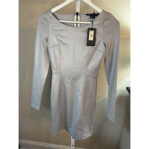 Gorgeous metallic silver body con Armani Exchange dress long sleeve NWT